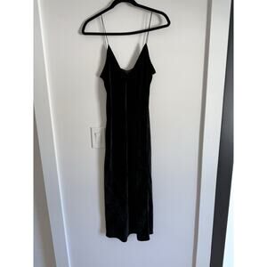 A.O.T.C Black Velvet V Neck Spaghetti Strap Midi Slip Dress